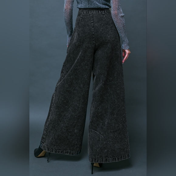High Waisted Wide Leg Dark Wash Denim - Picture 4 of 5